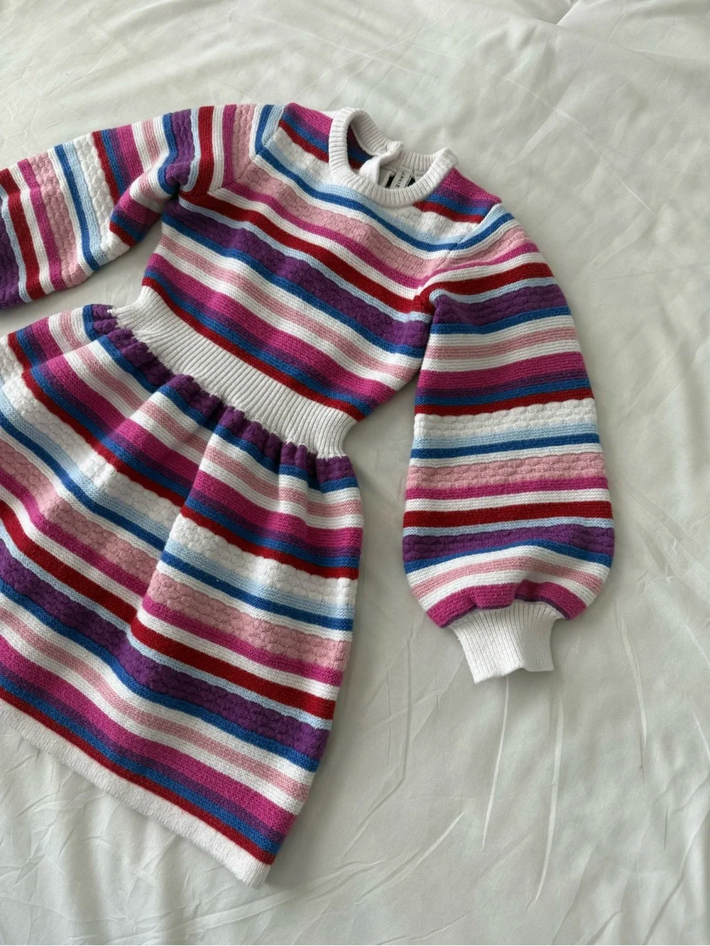 Janie and Jack Amara Striped Sweater Dress 4 Years Balloon Sleeve Pink Blue Knit